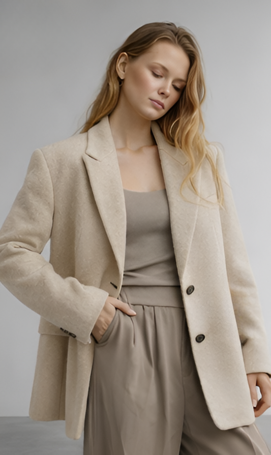 BLAZER MANTEAU BOUCLE STRUCTURÉ-BEIGE SABLE